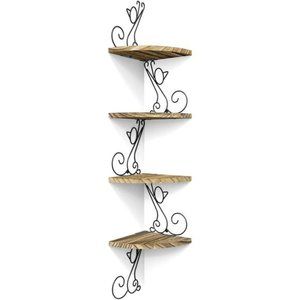 Wall Mount Corner Shelves 4 Tier Floating Corner Storage Wood Shelves, Black